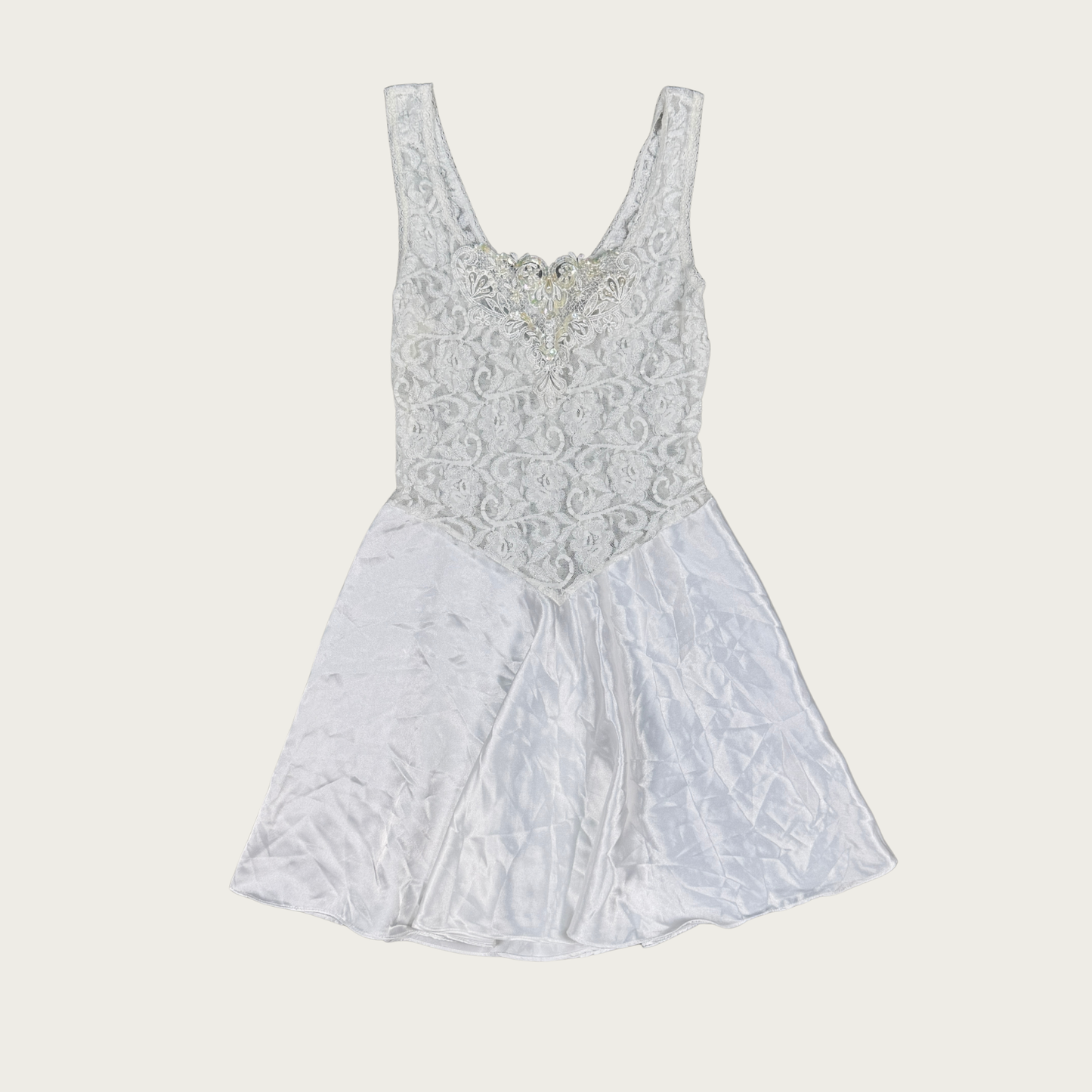 (M) 90s/Y2K White Lace Bodice Sequin Slip Dress