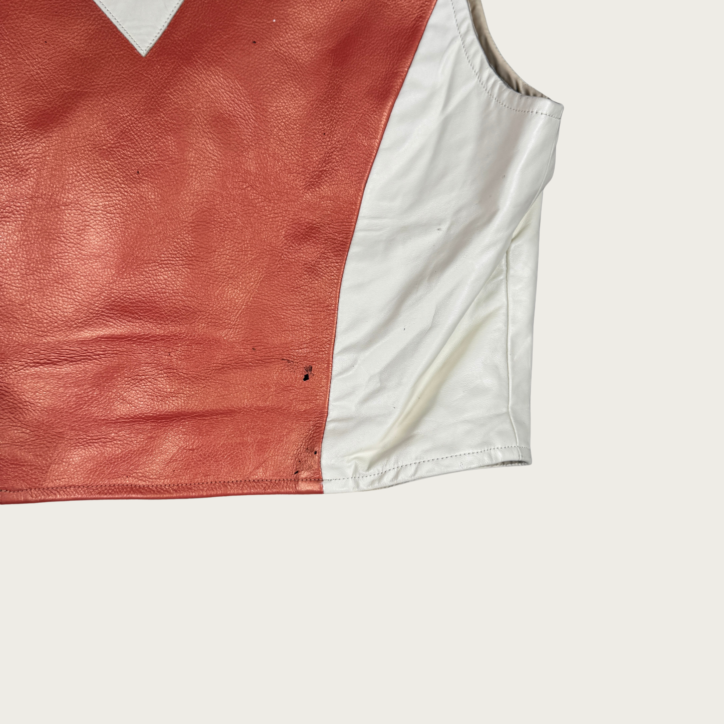 (M/L) 80s/90s Orange/Cream Western Bedazzled Leather Vest