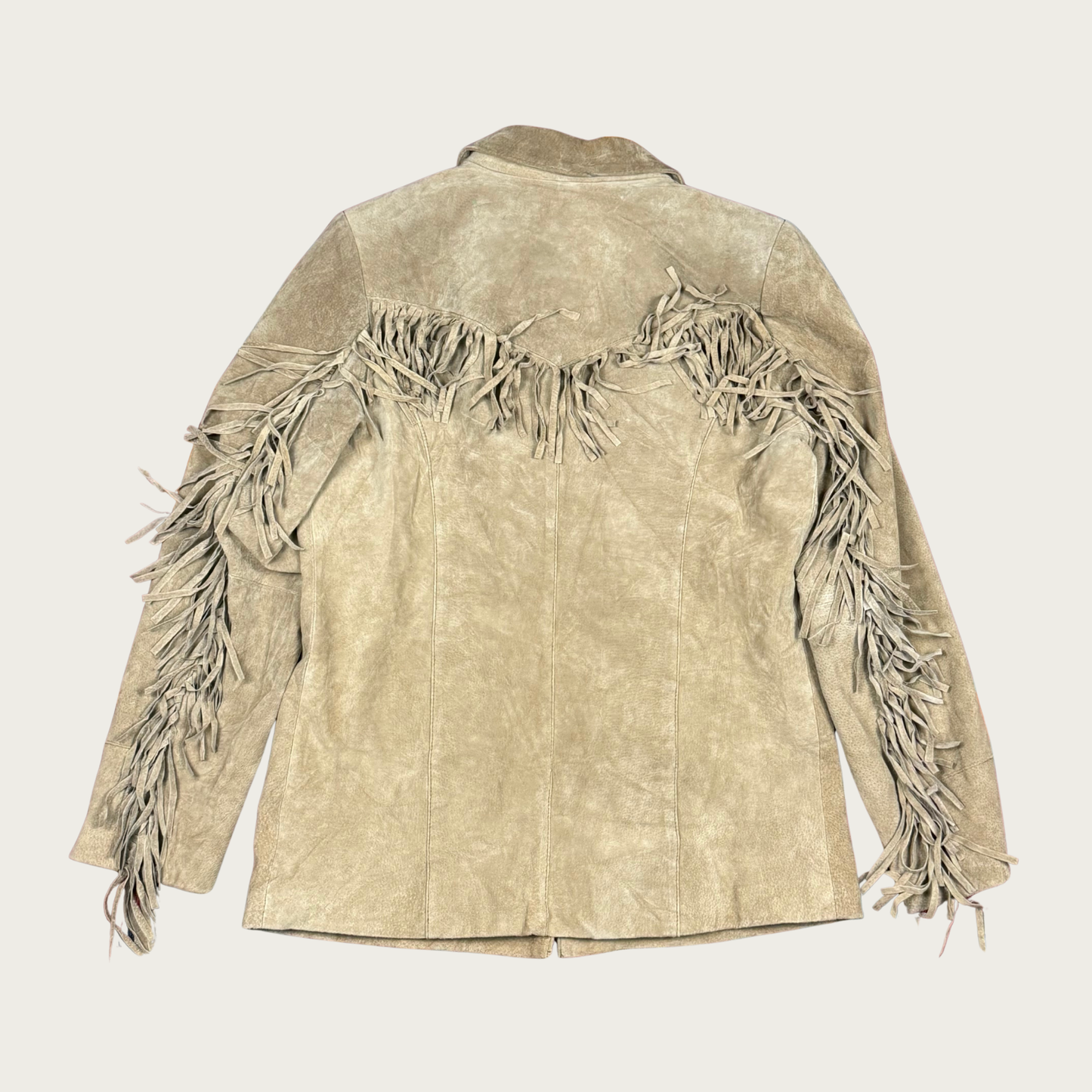 (M) 90s/Y2K Tan Fringe Suede Jacket