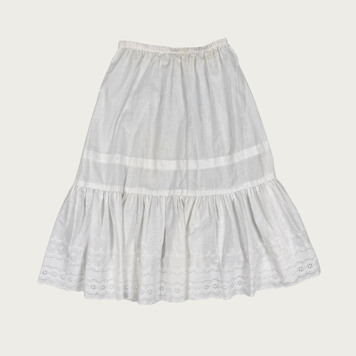 (XS/S/M) White Cotton Eyelet Midi Skirt