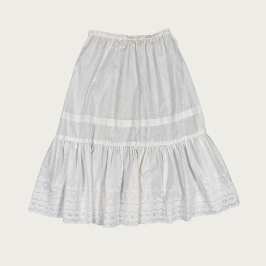(XS/S/M) White Cotton Eyelet Midi Skirt