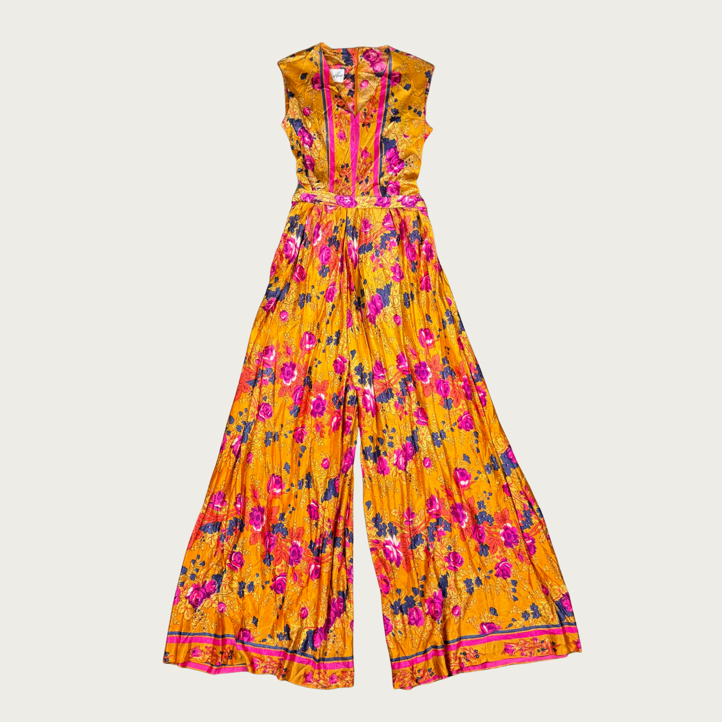 (S) 60s/70s Orange Floral Bell Bottom Jumpsuit