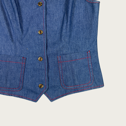(S/M) 70s Contrast Stitch Denim Vest