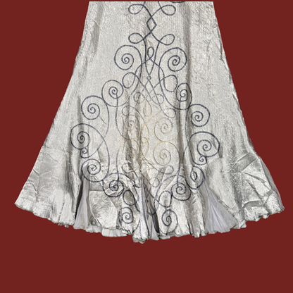 (S/M) Barcelino Silver Swirl Plisse Midi Dress