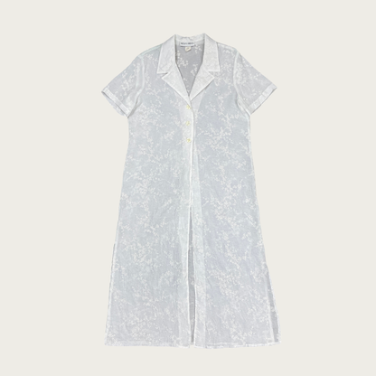 (L/XL) Sheer White Floral Embroidered Duster