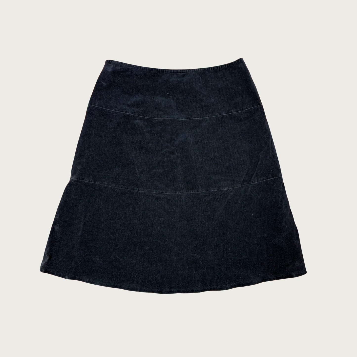 (31") Black Corduroy Tiered Midi Skirt