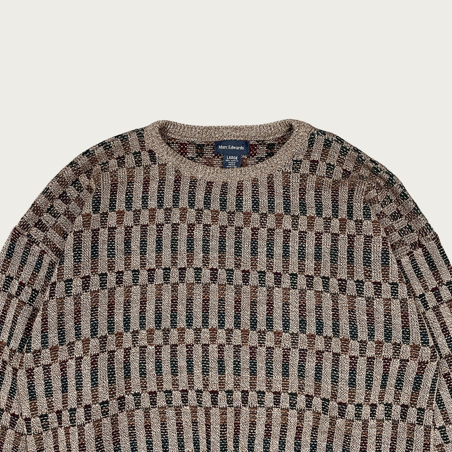 (L) Tan Marled Knit Striped Sweater