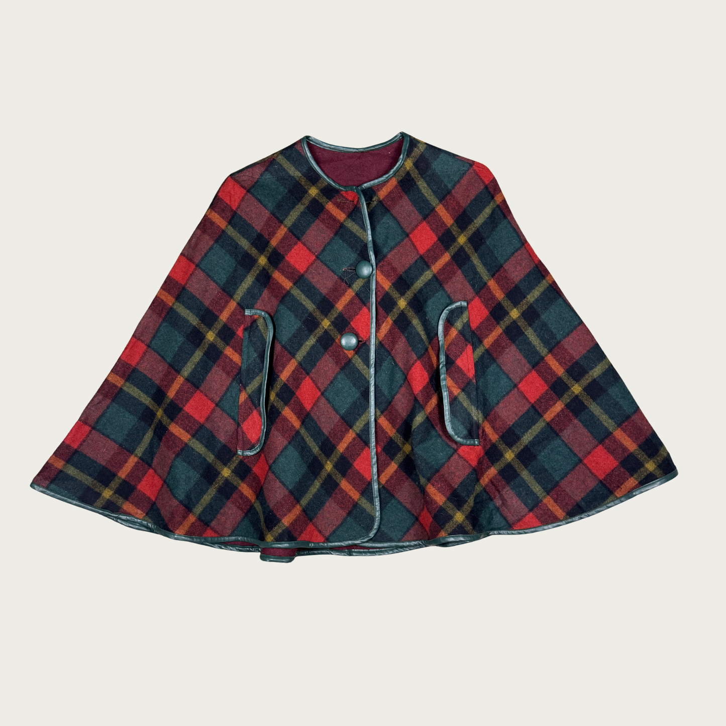 (OS) Plaid Wool Reversible Cape