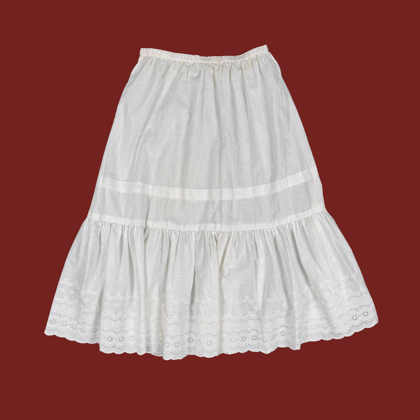 (XS/S/M) White Cotton Eyelet Midi Skirt