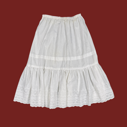 (XS/S/M) White Cotton Eyelet Midi Skirt