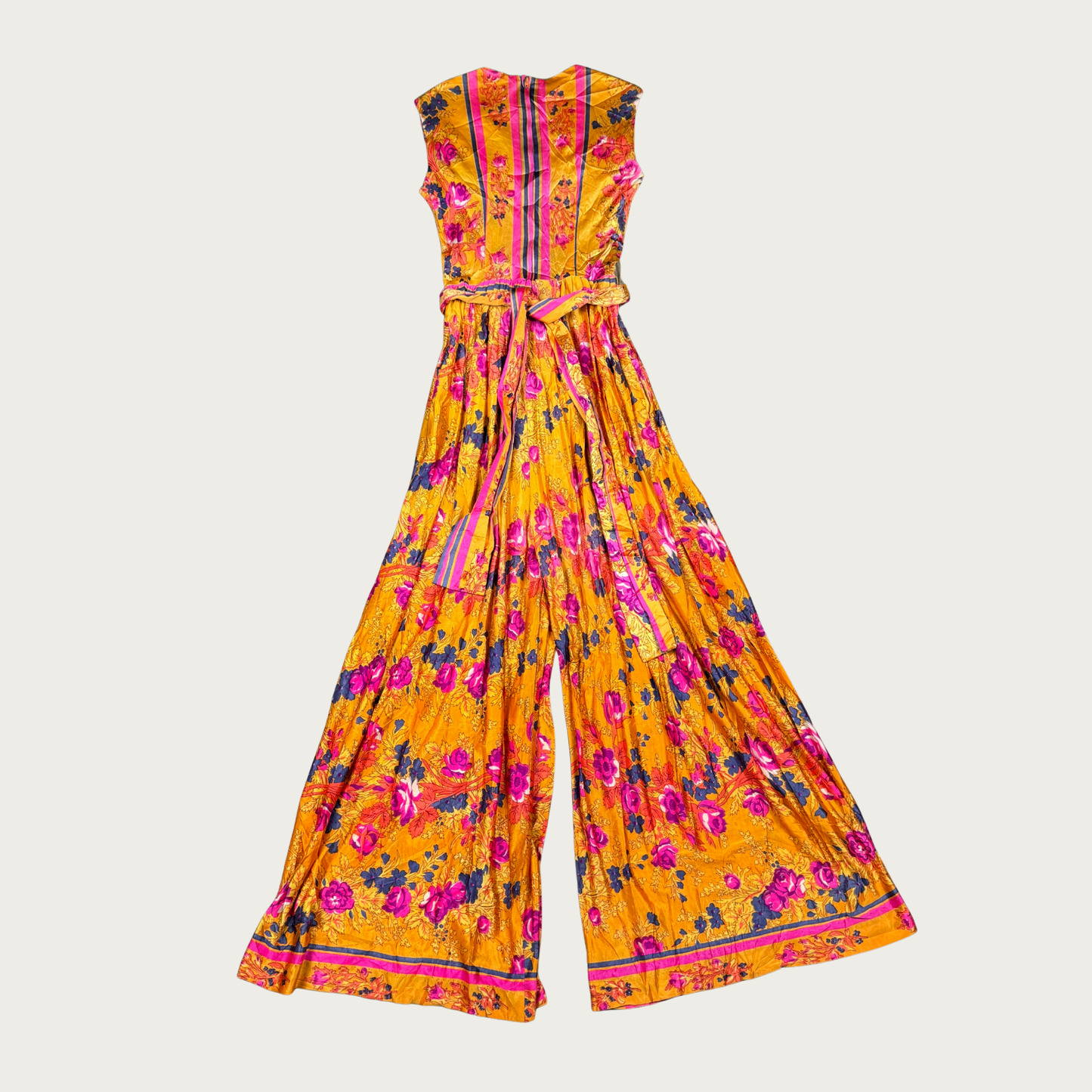 (S) 60s/70s Orange Floral Bell Bottom Jumpsuit