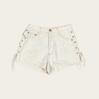 (26") 90s/Y2K Cream Lace Up Denim Shorts