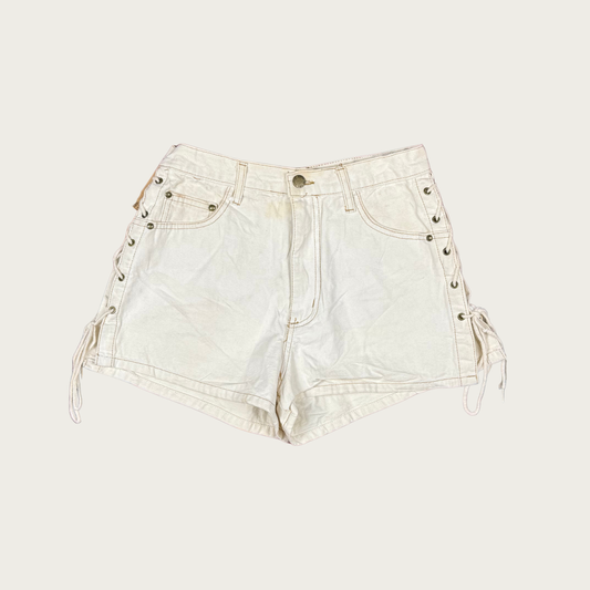 (26") 90s/Y2K Cream Lace Up Denim Shorts