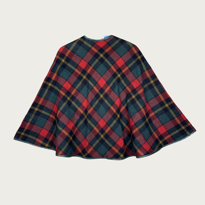 (OS) Plaid Wool Reversible Cape