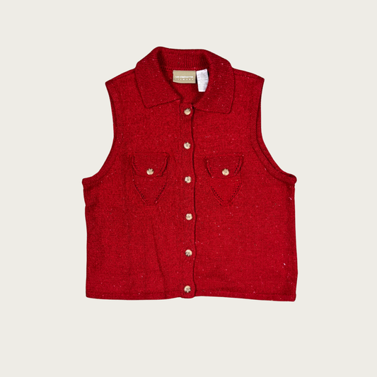 (M) Red Knit Button Up Sweater Vest