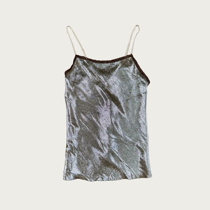 (S) 90s Gold Shimmer Split Back Cami Top