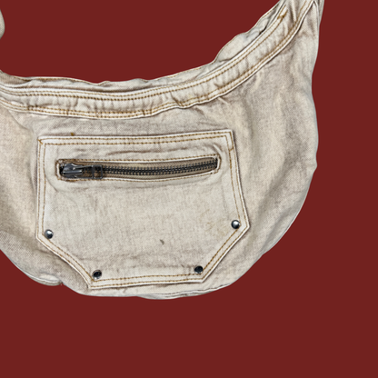 Tan/Cream Denim Grommet Crossbody Bag