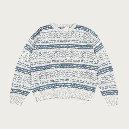 (L) Cream and Light Blue Striped Sweater