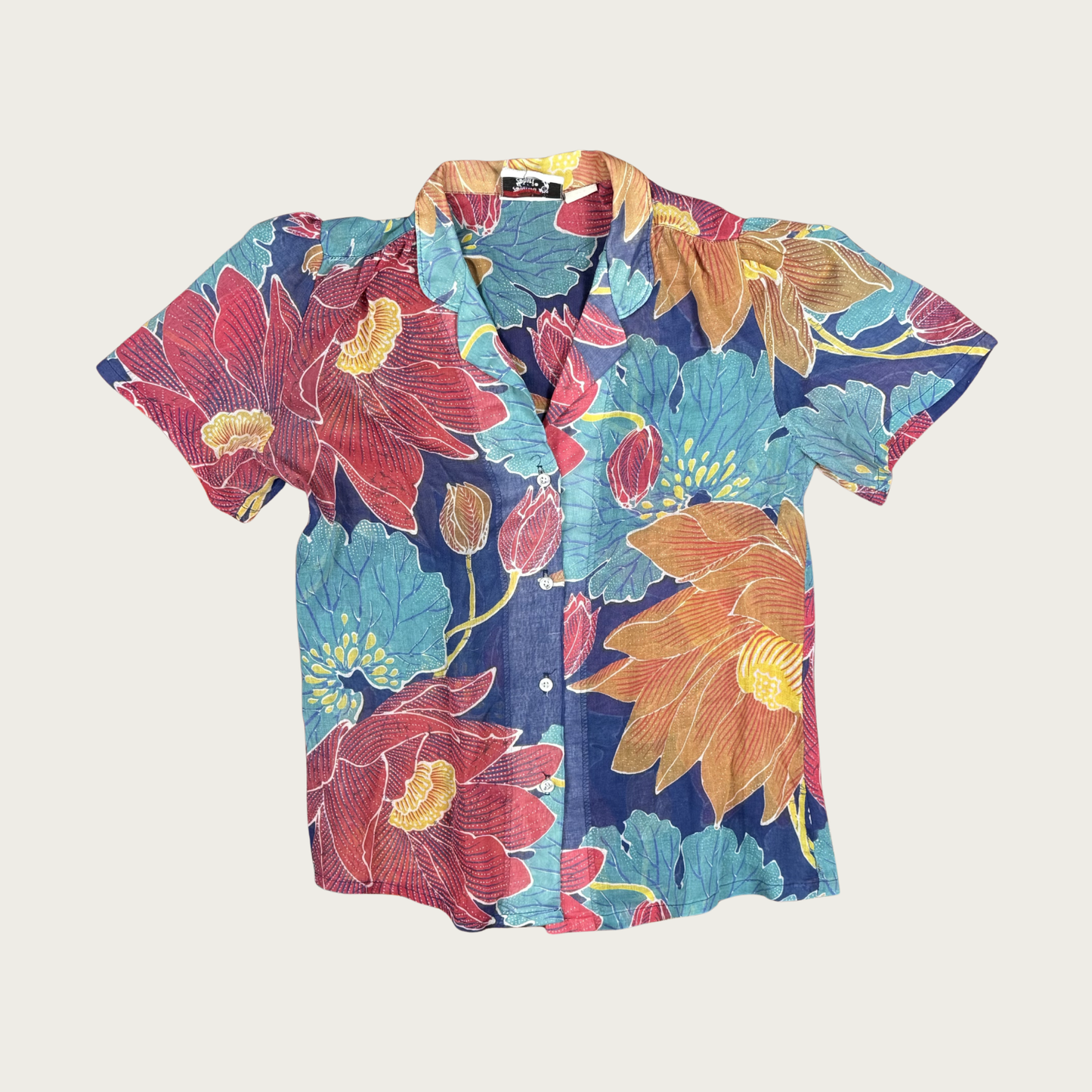 (M) 70s Sheer Floral Blouse