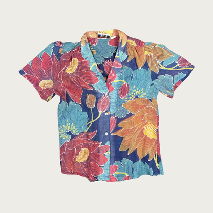 (M) 70s Sheer Floral Blouse