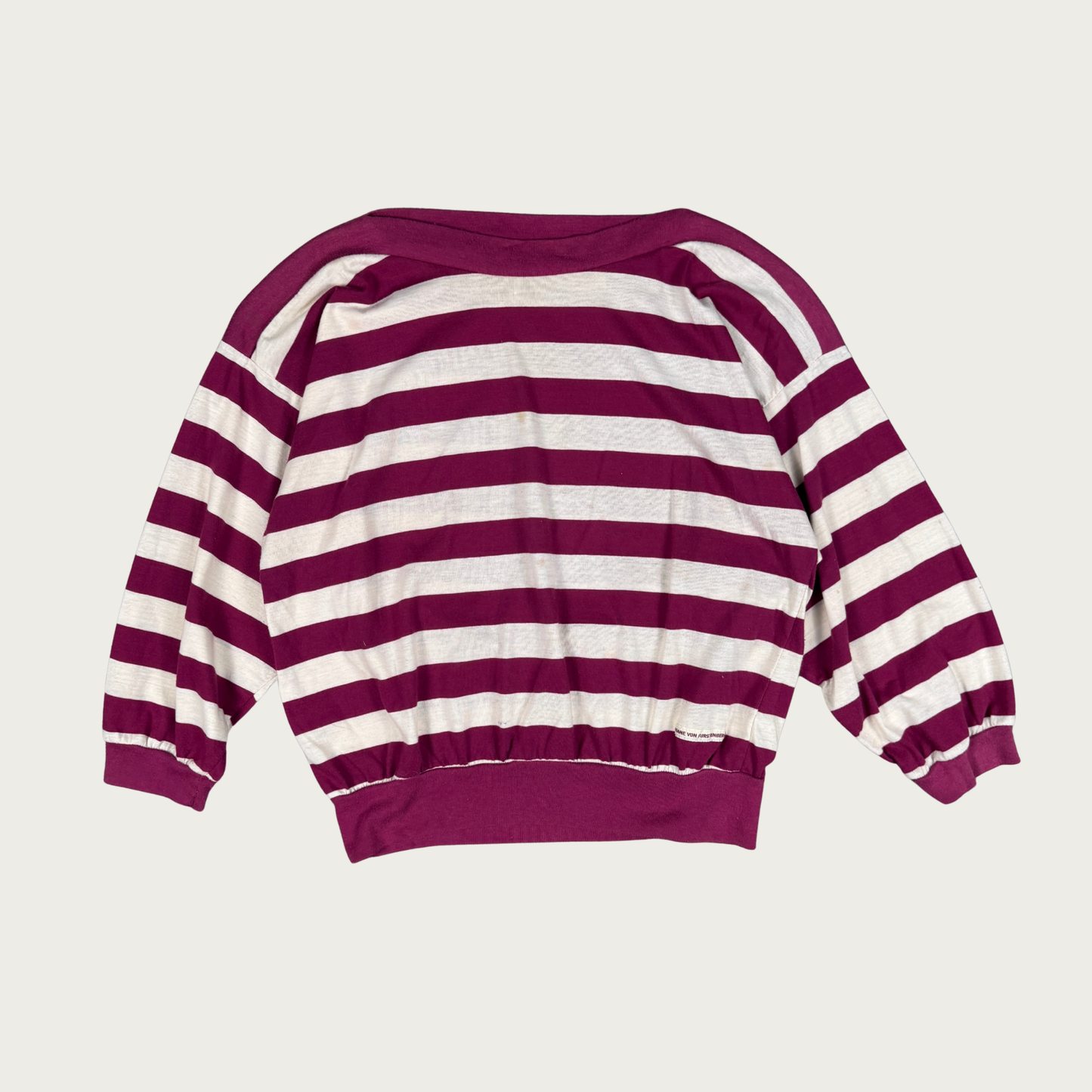 (M/L) 80s/90s Diane Von Furstenberg Magenta/Cream Striped Dolman Top