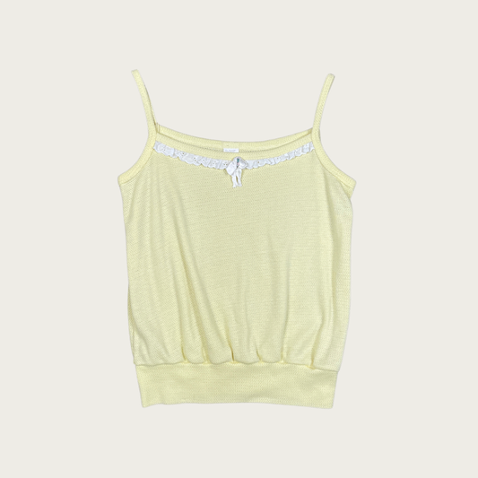 (S/M) 70s/80s Yellow Knit Eyelet Trim Tank Top