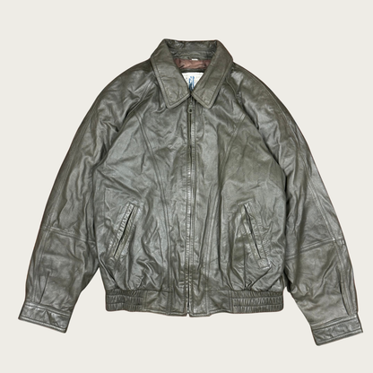 (M) Green Leather Bomber Jacket