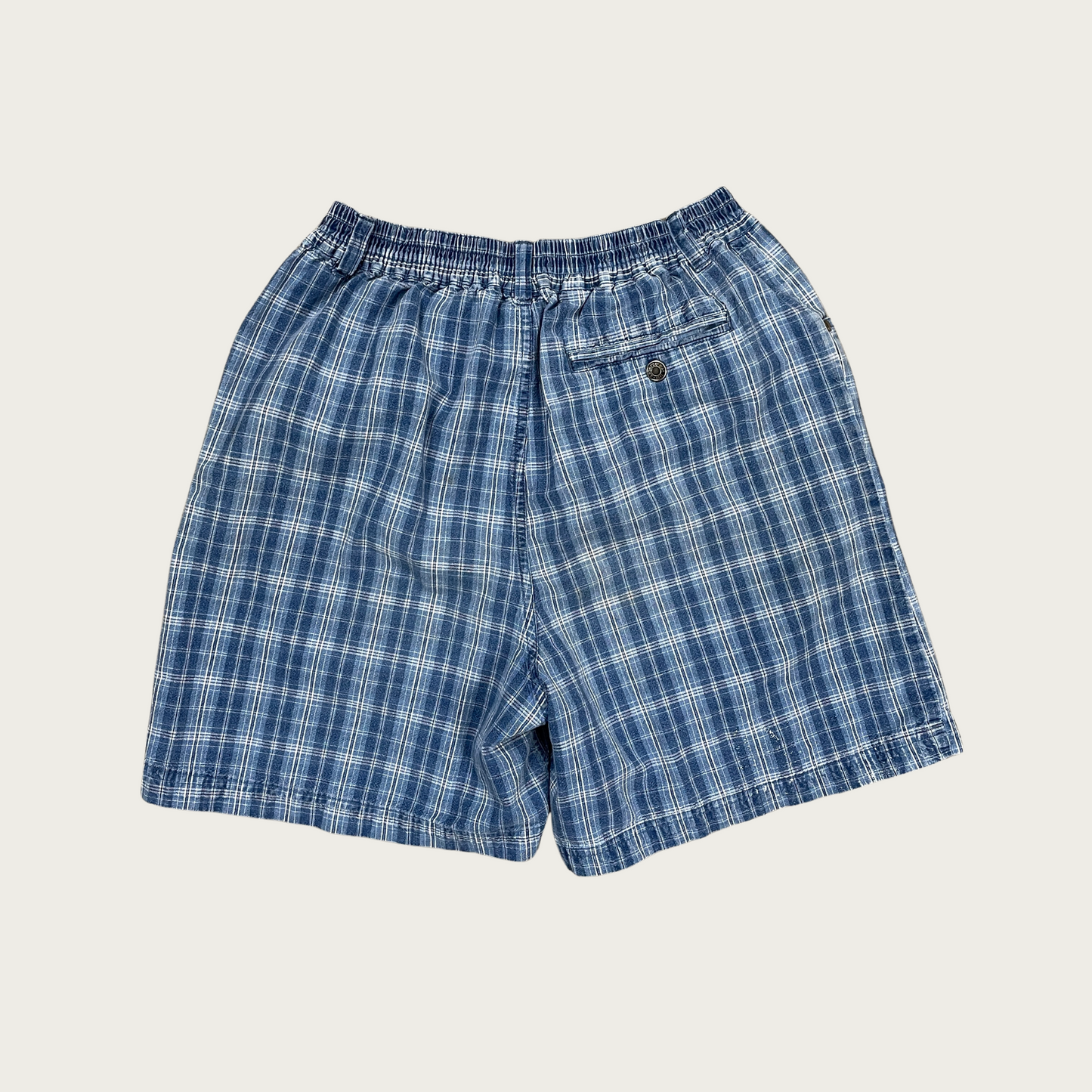 (M) Blue Plaid High Waisted Cotton Shorts