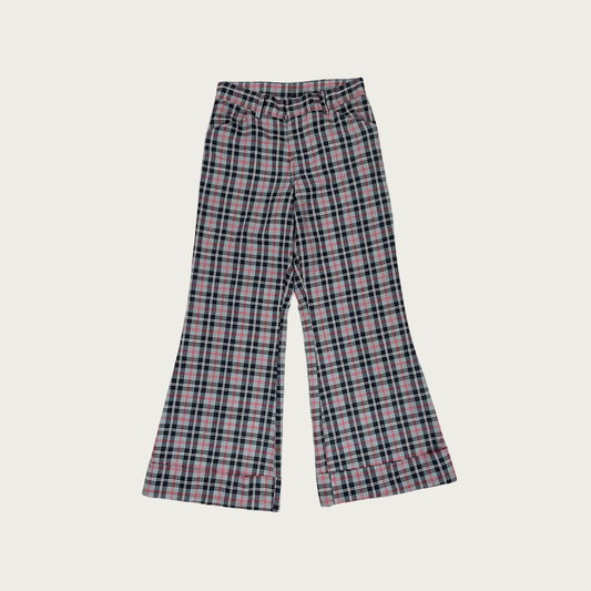 (29") 70s Gray and Red Plaid Bell Bottoms