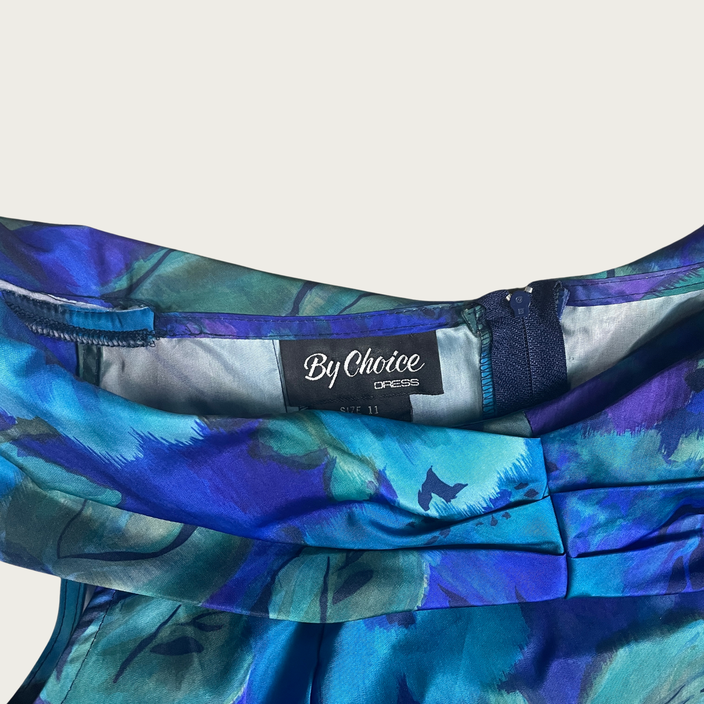 (M) 80s Drop Waist Blue/Green Watercolor Floral Dress