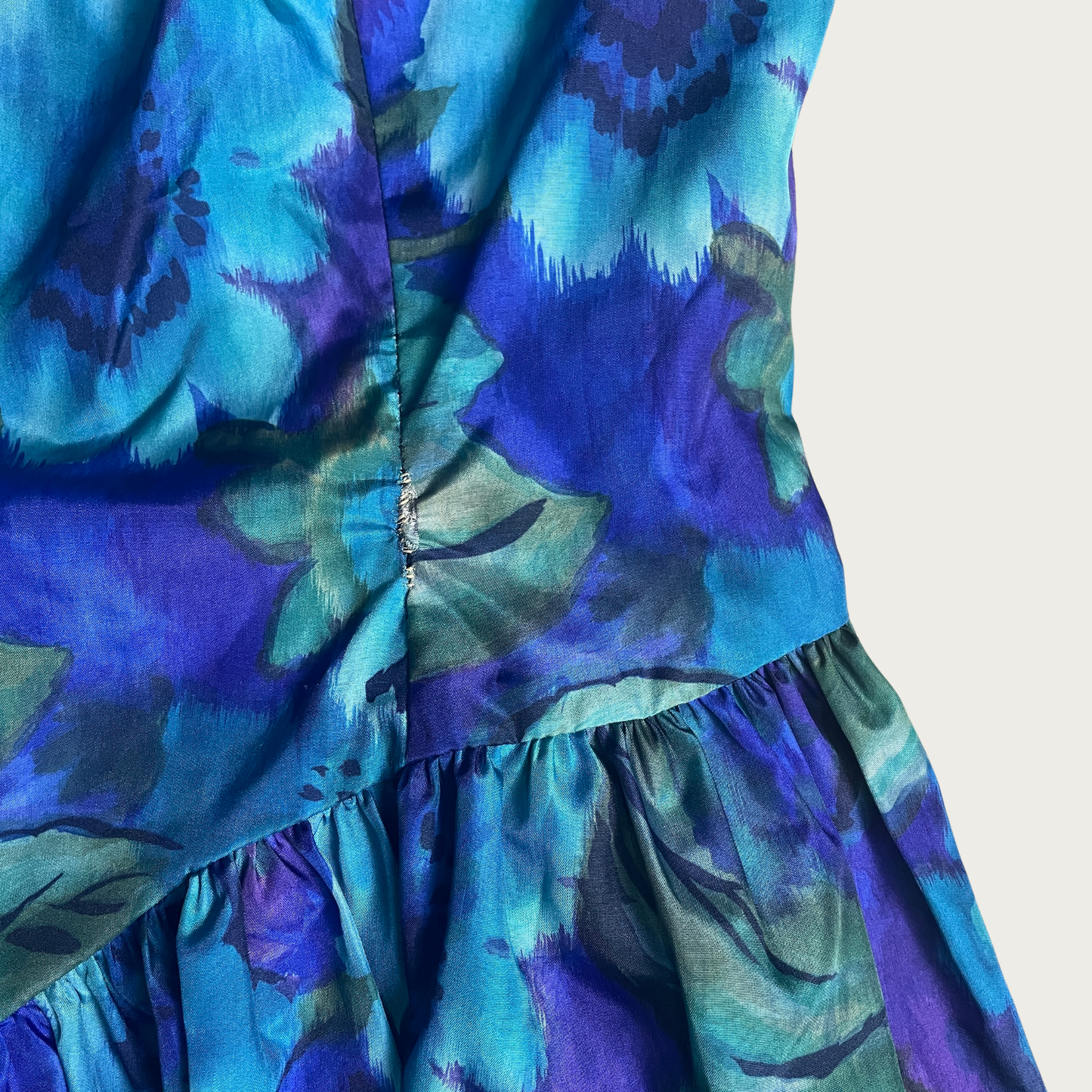 (M) 80s Drop Waist Blue/Green Watercolor Floral Dress