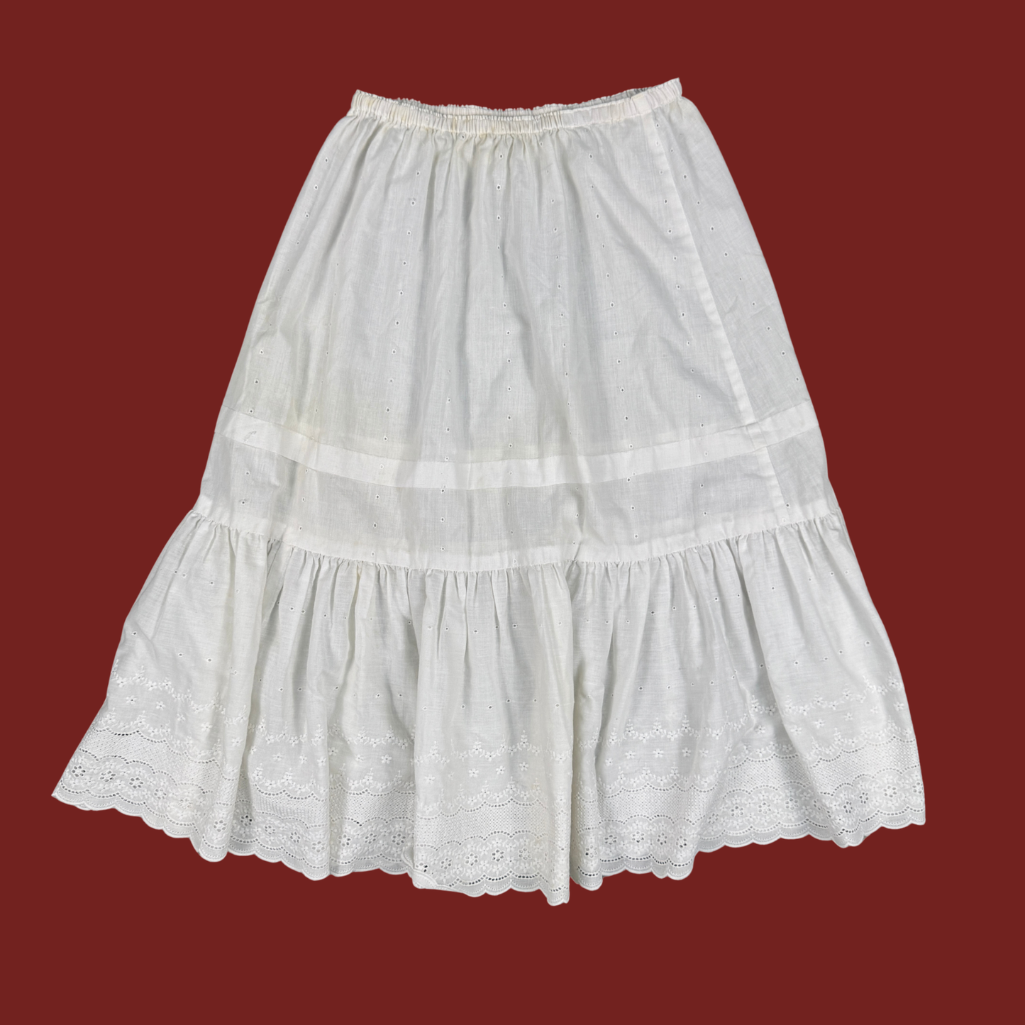 (XS/S/M) White Cotton Eyelet Midi Skirt