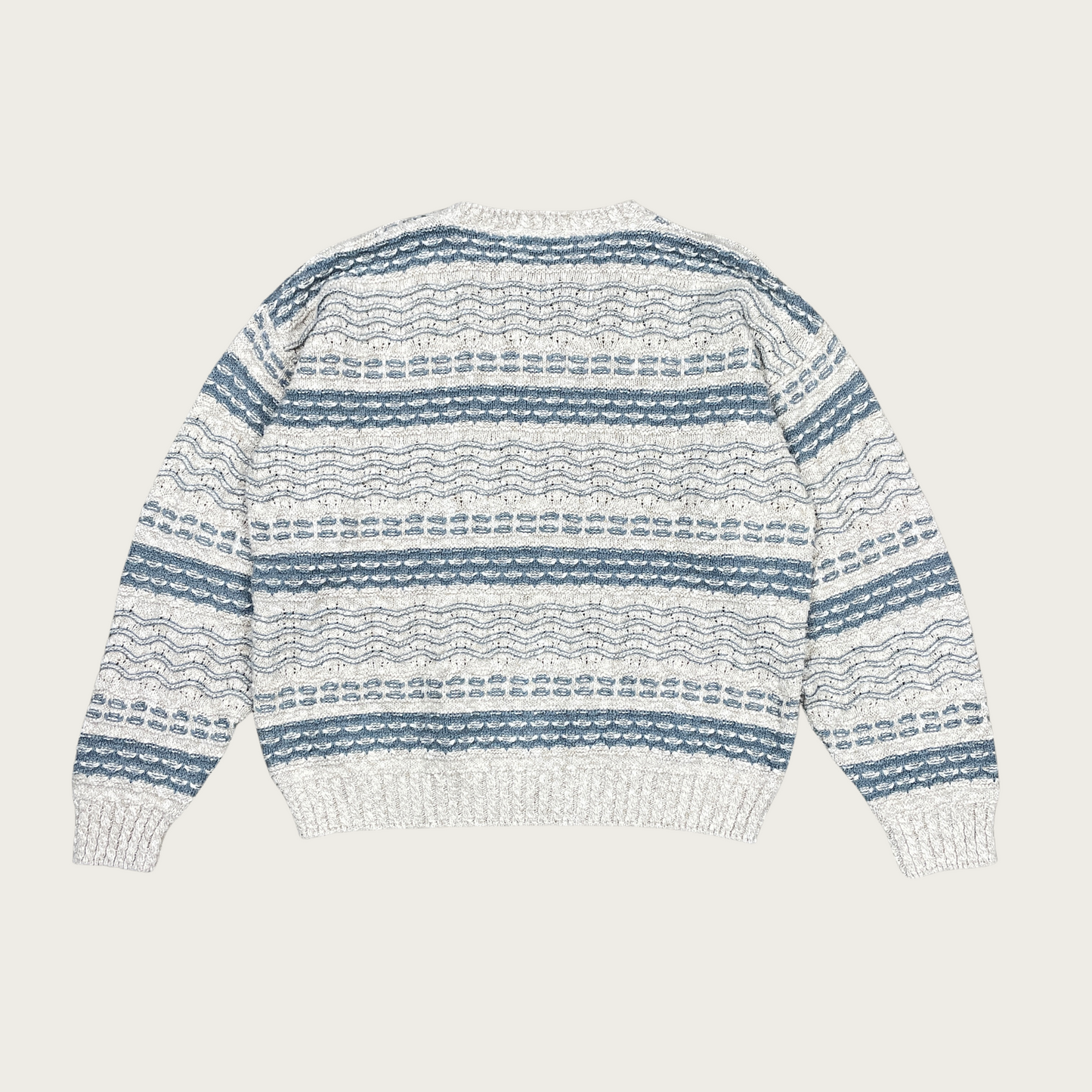 (L) Cream and Light Blue Striped Sweater