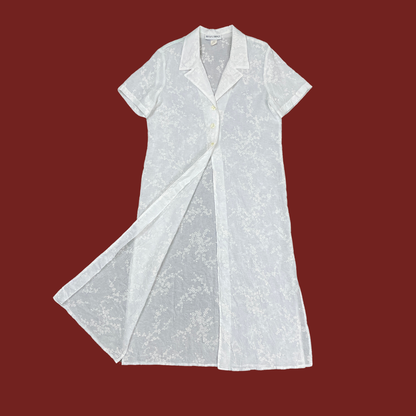 (L/XL) Sheer White Floral Embroidered Duster