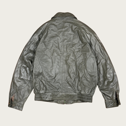 (M) Green Leather Bomber Jacket