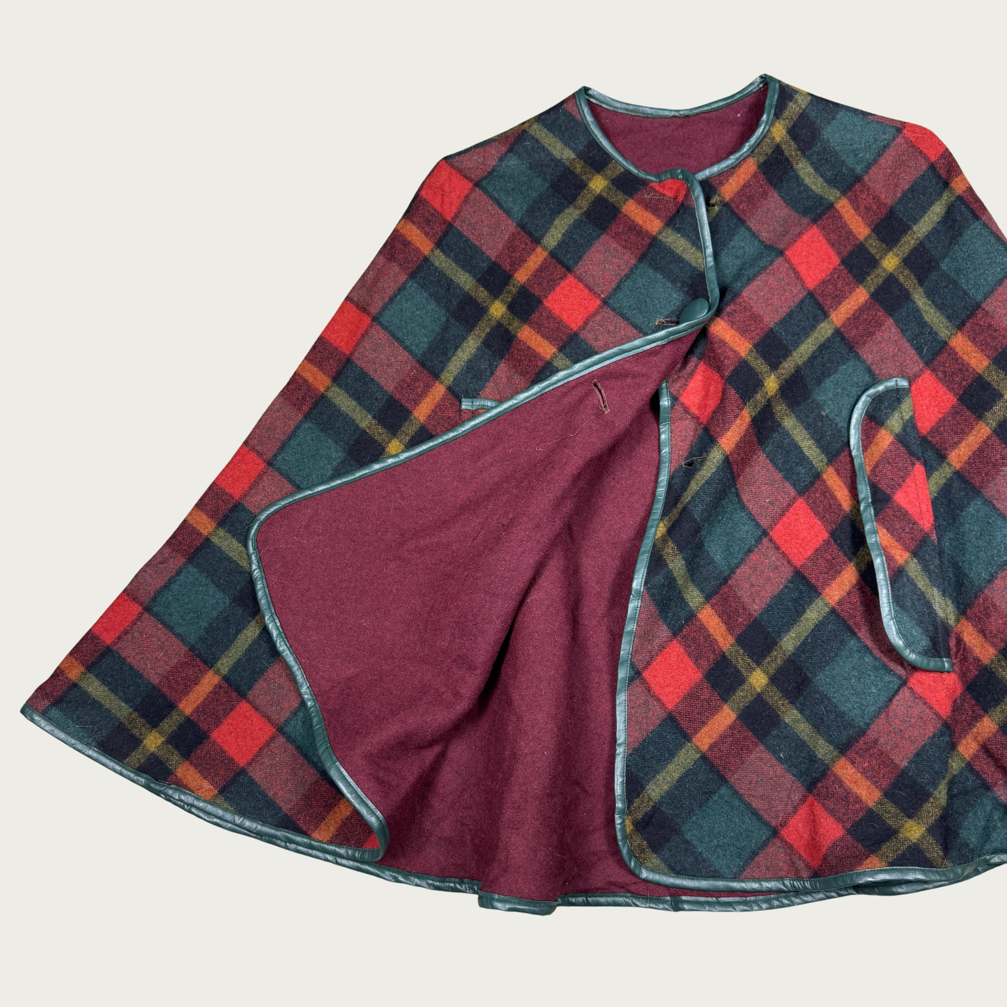 (OS) Plaid Wool Reversible Cape