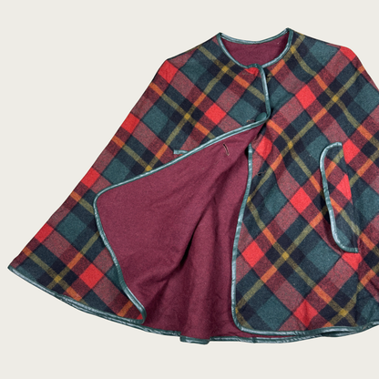 (OS) Plaid Wool Reversible Cape