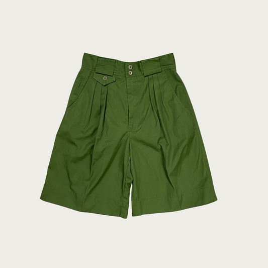 (28") Army Green Pleated Long Shorts