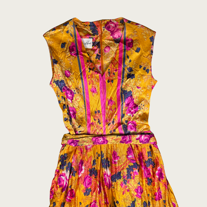 (S) 60s/70s Orange Floral Bell Bottom Jumpsuit