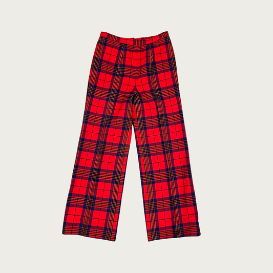 (29") 70s Red Plaid Wide Leg Wool Pants