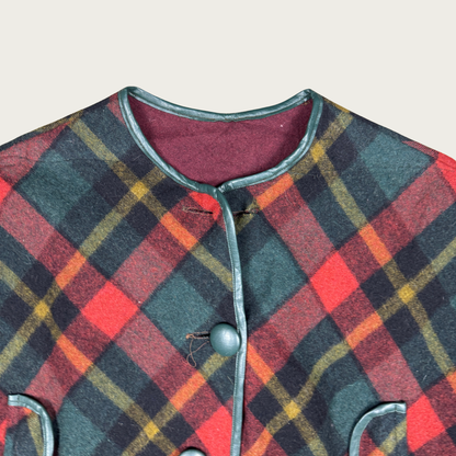 (OS) Plaid Wool Reversible Cape