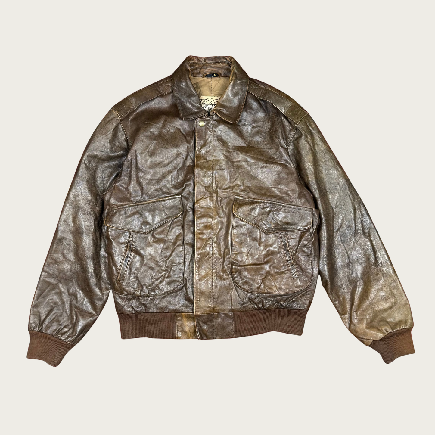 (M) Brown Leather Bomber Jacket