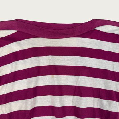 (M/L) 80s/90s Diane Von Furstenberg Magenta/Cream Striped Dolman Top