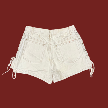(26") 90s/Y2K Cream Lace Up Denim Shorts