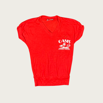 (S/M) 70s/80s Oasis Frozen Drinks Cap Sleeve Top