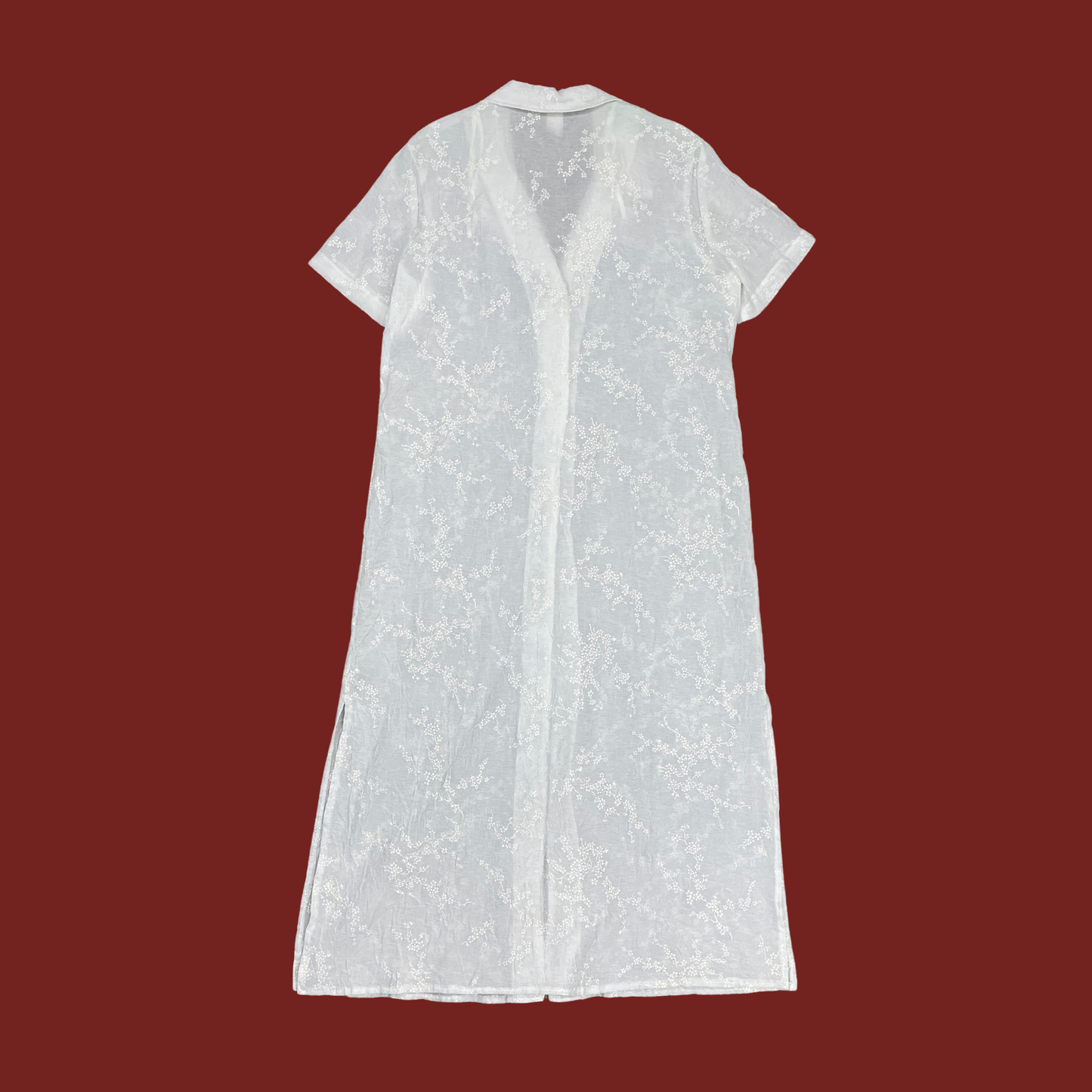 (L/XL) Sheer White Floral Embroidered Duster