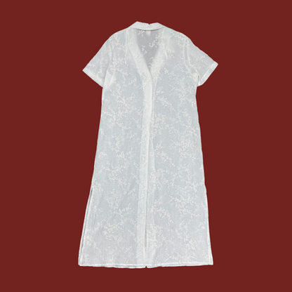 (L/XL) Sheer White Floral Embroidered Duster