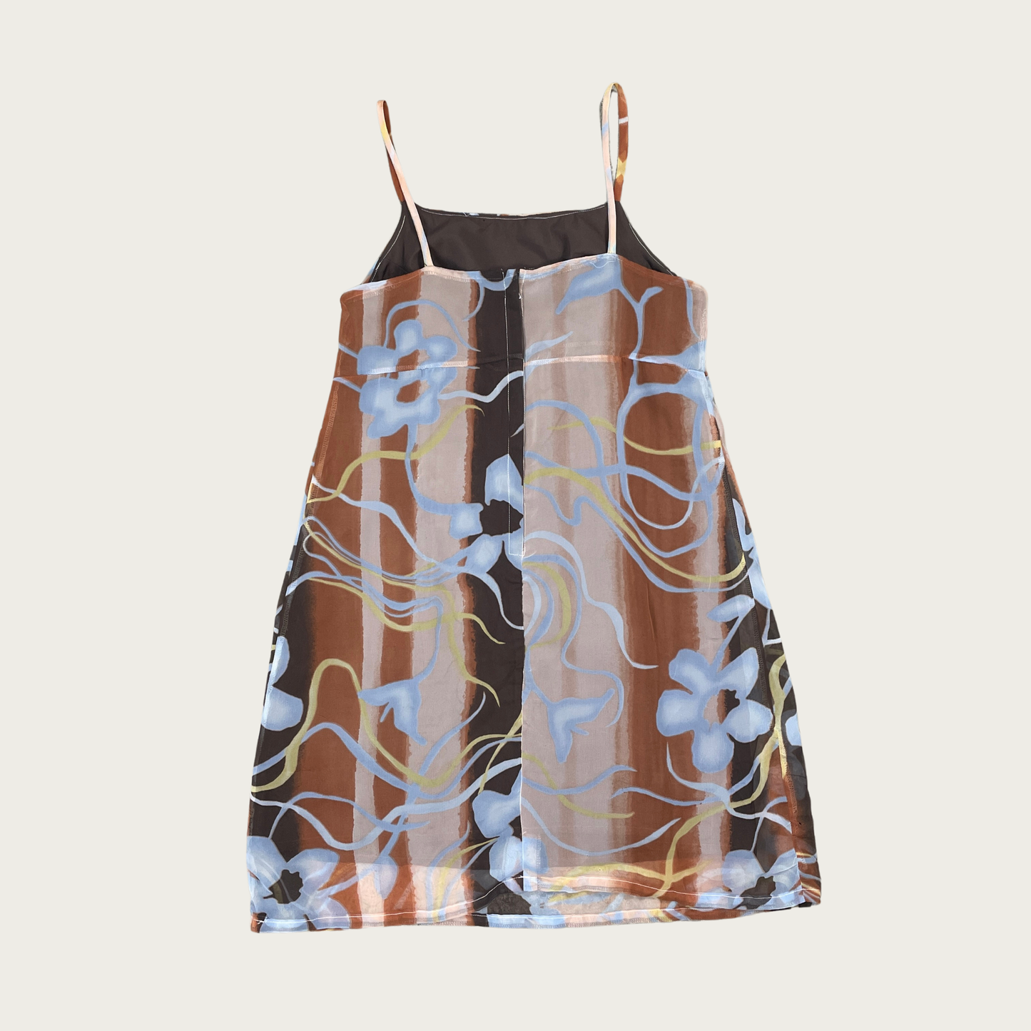 (S) Brown Striped Abstract Floral Mini Dress