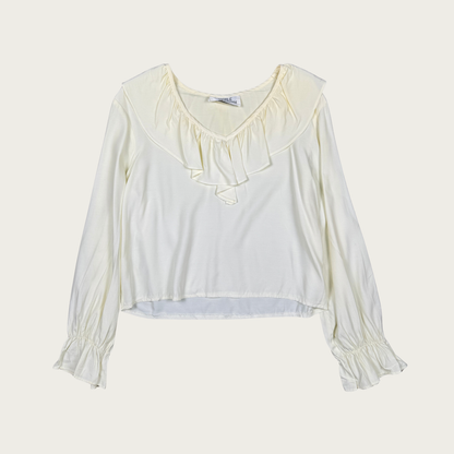 (M) 80s/90s Cream Ruffle Blouse
