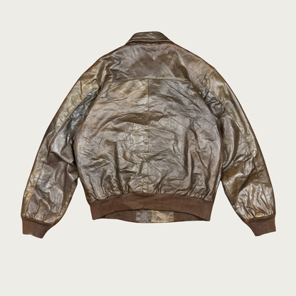 (M) Brown Leather Bomber Jacket